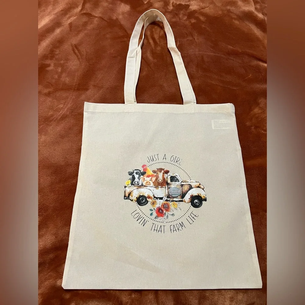 Just A Girl Lovin That Farm Life Tote Bag 🐮🐷🐓 - Picture 5 of 5